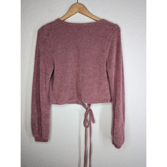 NWT Hollister Pink Chanelle Tie Cropped Sweater Sz L Soft Textured Knit Wrap Top - Picture 6 of 11